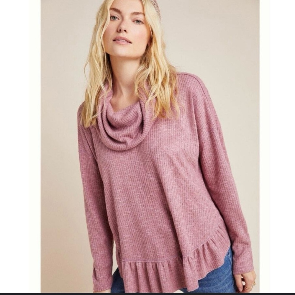 Maeve Mauve Balletcore Pink Addi Ruffle Hacci Pullover Cowl Neck Coquette Top